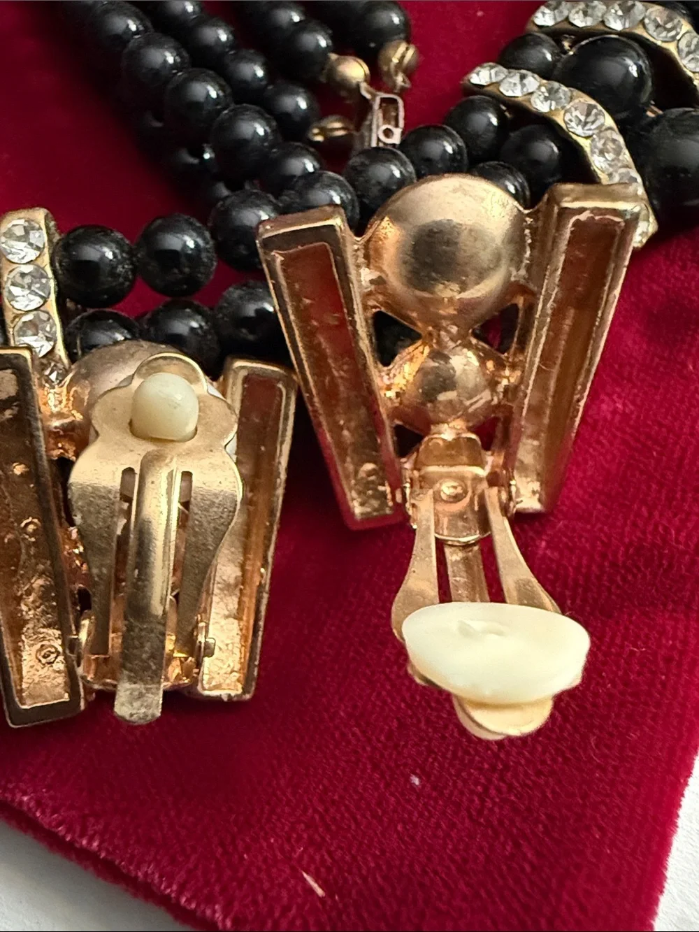Black Beaded Necklace, Earring and Bracelet Set with Gold Accents